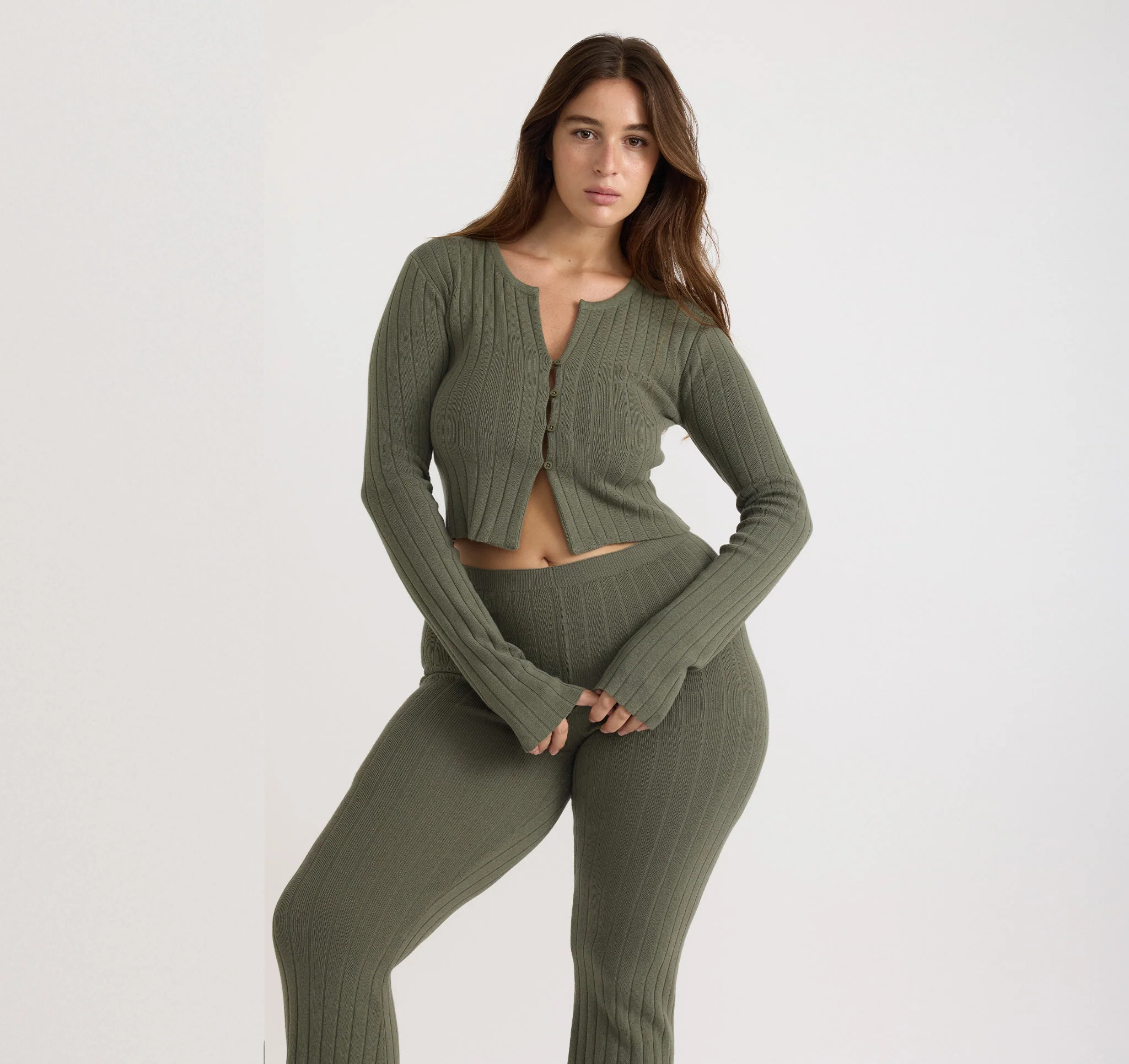 Soft Knit Rib High-Rise Flare Pants - Image 4